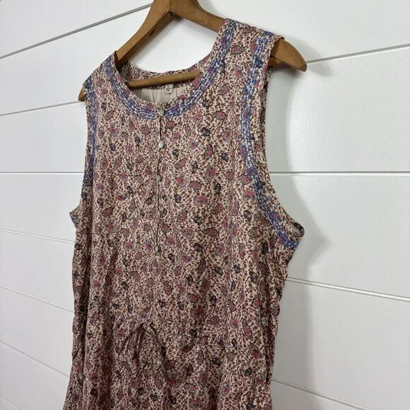 Lucky Brand Pink Floral Sleeveless Drawstring Midi Dress - Picture 4 of 7